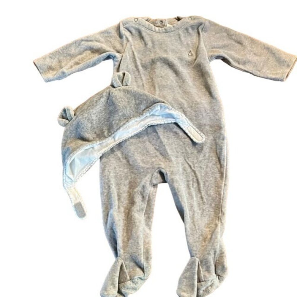 Baby Gap Gray Velour Bodysuit with Matching Cap - Size 6-12 Mos.